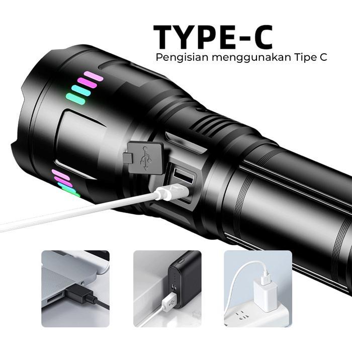 Suksestech Senter Elegan 5 Mode Cahaya Terang Zoom In Out Multifungsi Aluminium Free Box G600