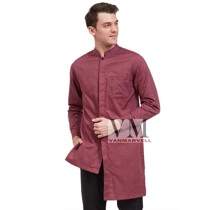Stok Baru VM Gamis Merah Maroon Baju Koko Jumbo Pria Maroon