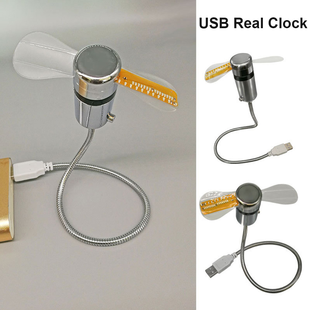 USB Powered Clock Fan Flexible Gooseneck Mini Clock Fans LED Night Light Real Time Display Flashing 