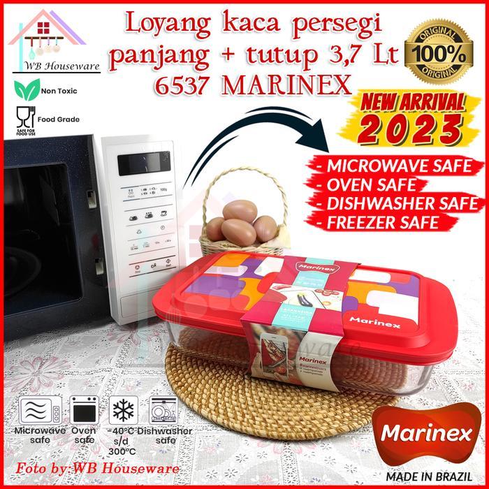 MARINEX loyang kaca segi + tutup silicon tahan panas 3,7liter 6537 / wadah saji prasmanan kaca tebal