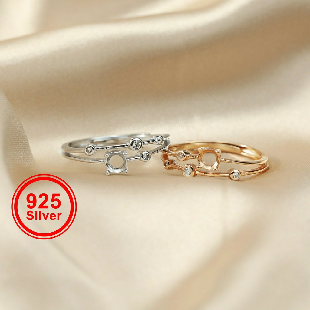 4MM round prong setting Gems CZ stone prong setting 925 sterling silver bezel tray DIY adjustable