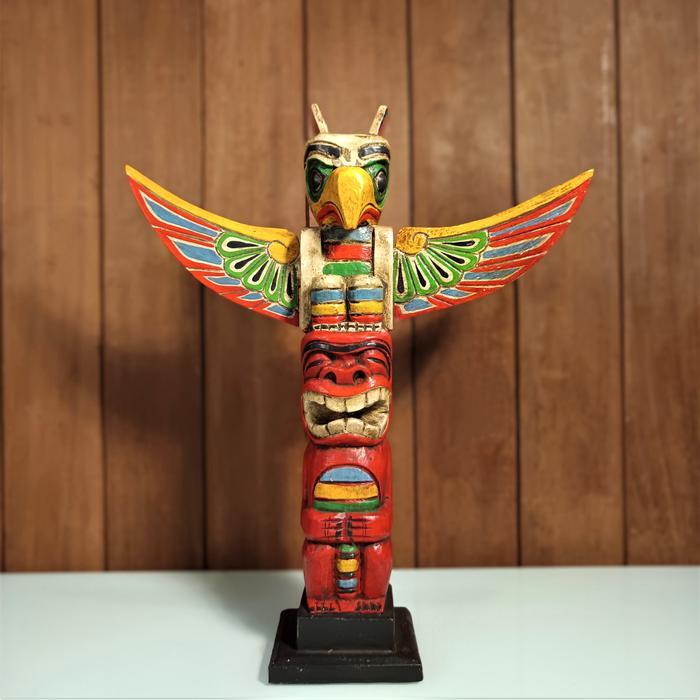 TERLARIS Leolle Bali Patung Totem Tribal Ukiran Kayu Handmade Dekorasi Rumah Etnik Berwarna Pajangan