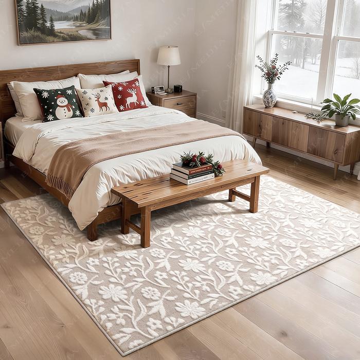 SANHOME Karpet Bulu Lembut Bentuk Bunga (Nyaman untuk Kaki Kosong): Karpet Besar Tebal & Empuk,