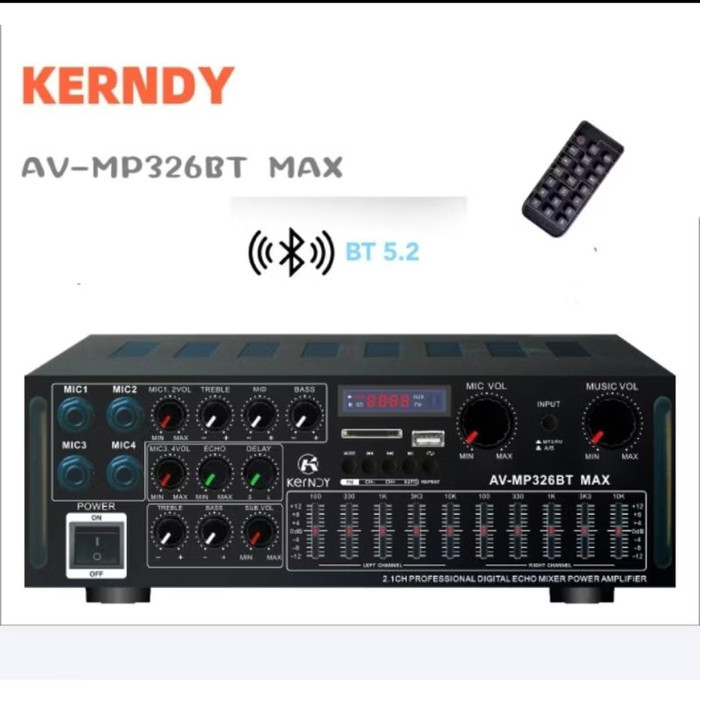 Amplifier kerndy Bluetooth 5.3 Audio AV326BT MAX Channel 2.1 Full Bass subwoofer Amplifier Karaok