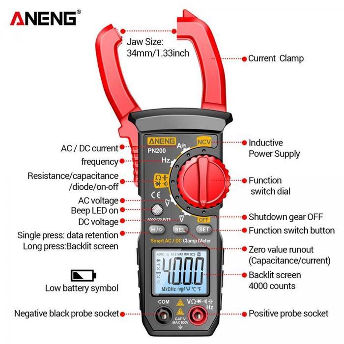 Tang Ampere AC DC Current Clamp Meter Digital Multimeter Multitester