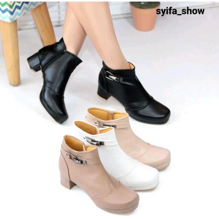 Aerostreet - Sepatu Boots Wanita High Heels 5Cm Terbaru Korea Style Shoes