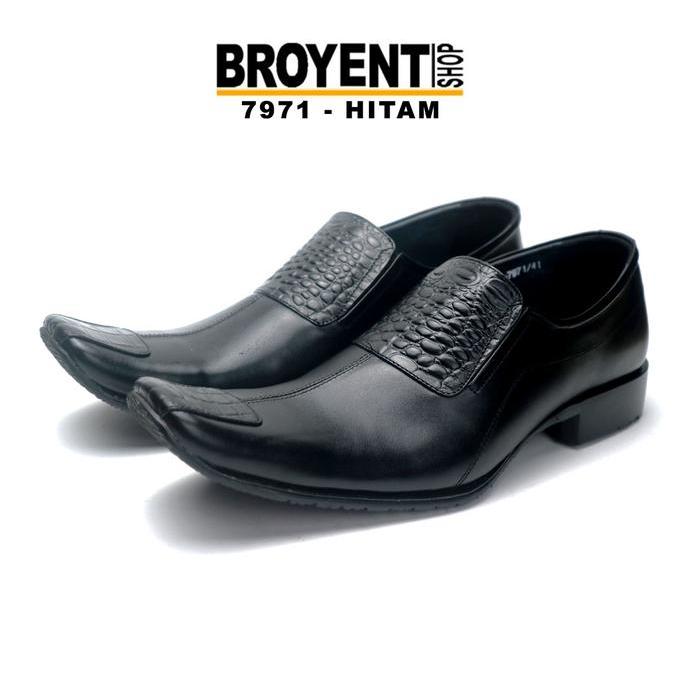 Aerostreet - Sepatu Pria Pantofel Kerja Kulit Sapi Asli Hitam 7971