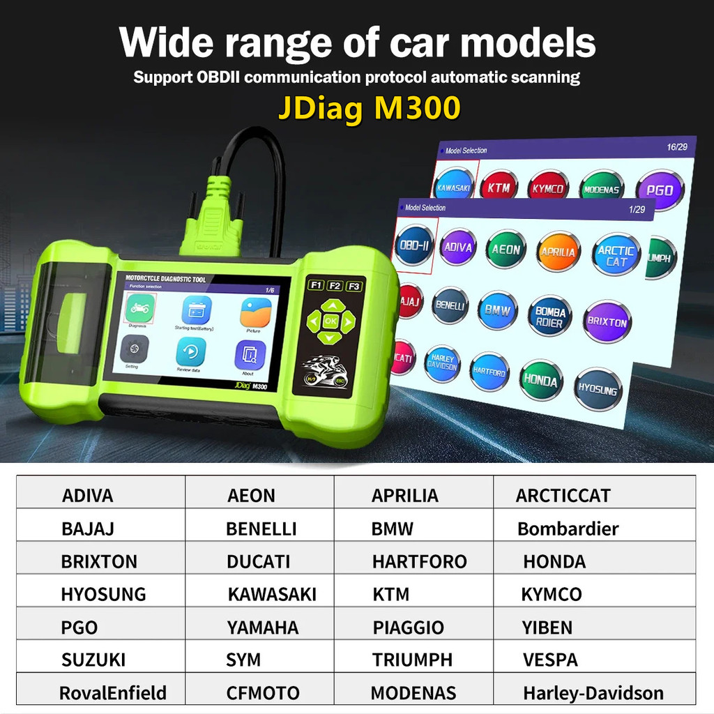 JDiag M300 Motorcycle Diagnostic OBD2 ScannerClear Fault Code ABS Engine Moto Diagnose Tool For Yama
