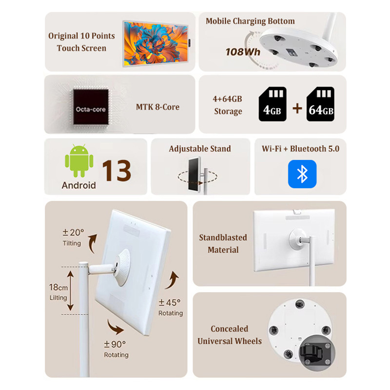 21.5 Inch 32 Inch Smart Tv Capacitive Touch Screen Wireless Android Interactive Display with Wheels