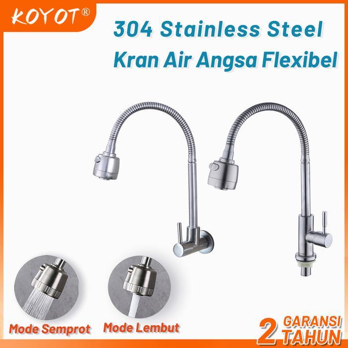 Toto - Koyot Kran Cuci Piring Sink Sus 304 Keran Air Tembok 1/2 Inch Keran Angsa Fleksibel Kepala