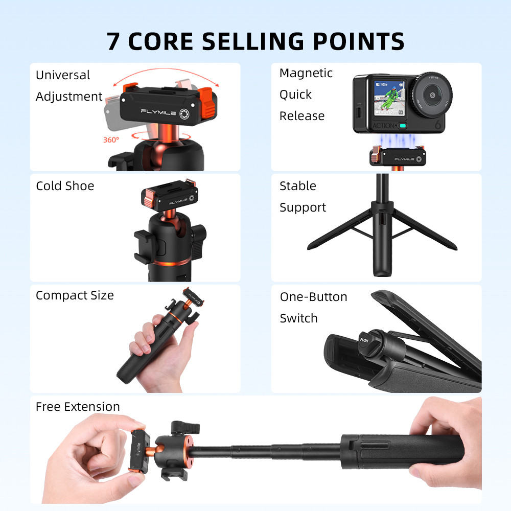 Flymile Magnetic Quick Release Tripod For DJI Osmo Action 6/Nano,Portable & Extendable,for DJI Osmo