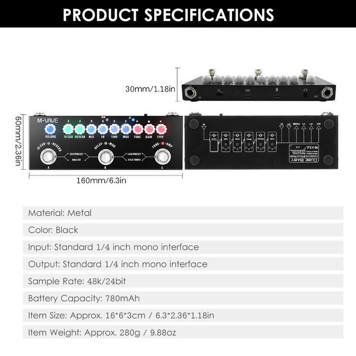 Efek Gitar Bass M-VAVE Cube Baby Soundcard Multi Effects Pedal Multi Efek Cuvave Muslady