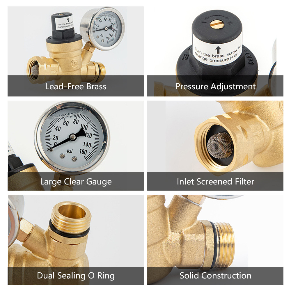 Water Pressure Regulator Valve Lead-Free Brass Adjustable Water Pressure Regulator Reducer with