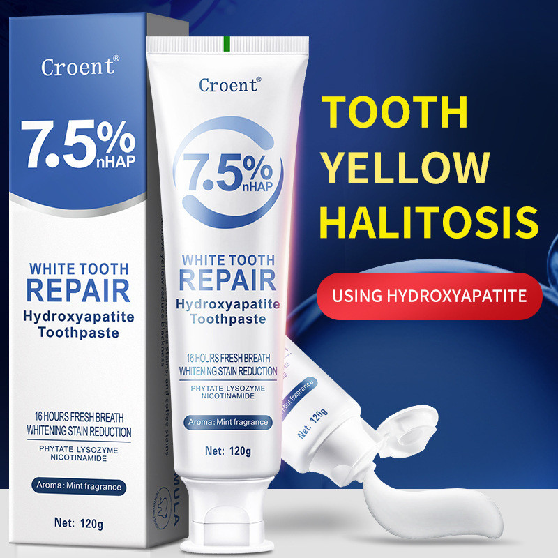 7.5% Hydroxyapatite Whitening Toothpaste, Enamel Repair Stain Removal, Fresh Breath & Sensitive