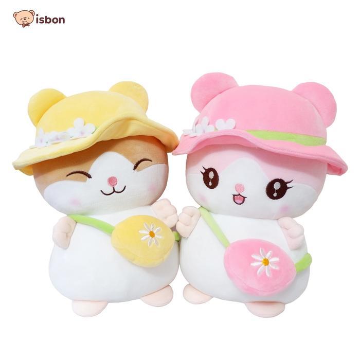 Miniso Toys - Boneka Hamster Hewan Lucu With Topi Dan Tas Boneka Bayi Untuk Kado Ulang Tahun Ukuran