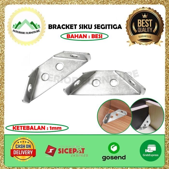 Bracket Sudut Siku Plat Besi Segitiga Ambalan Konektor Kayu Penguat Furniture Lemari Nakas