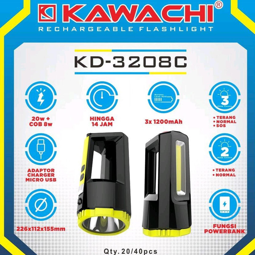 Senter Tangan Tenteng Kawachi 20 Watt KD-3208C Tahan 14 Jam