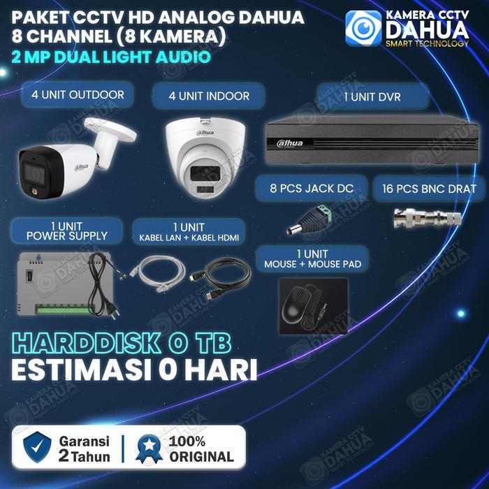 PAKET CCTV DAHUA 2MP FULL COLOR 8 CHANNEL 8 KAMERA - TANPA HARDISK, TANPA KABEL