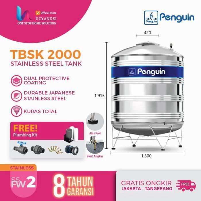 Toren Air Penguin Stainless Steel TBSK 2000 Tangki Air Stainles 2000 L
