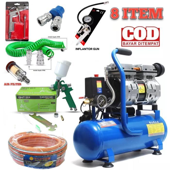 PAKET Kompresor Angin Listrik air Compressor 1 HP 9L bisa untuk cat - paket 6 item