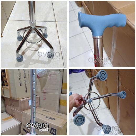 Promo Juara Tongkat Jalan Kaki 4 & 3 Bantu Jalan Untuk Lansia Terapi Rehabilitasi Anti Slip Karet