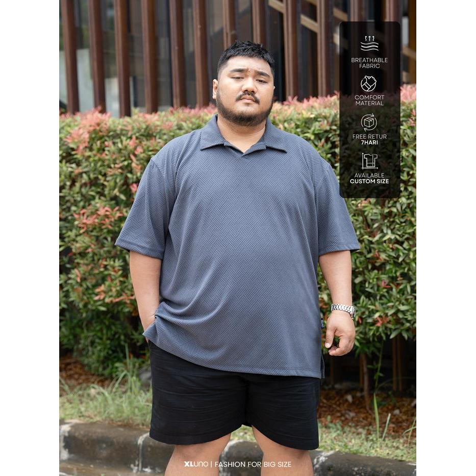 XLUNO TYSON POLO KNIT GREY BAJU POLO BIG SIZE PRIA JUMBO LENGAN PENDEK