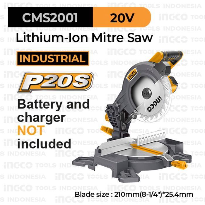 P20S Cordless Mitre Saw (8 1/4") INGCO CMS2001 - Mesin Miter Mitresaw Kayu Aluminium