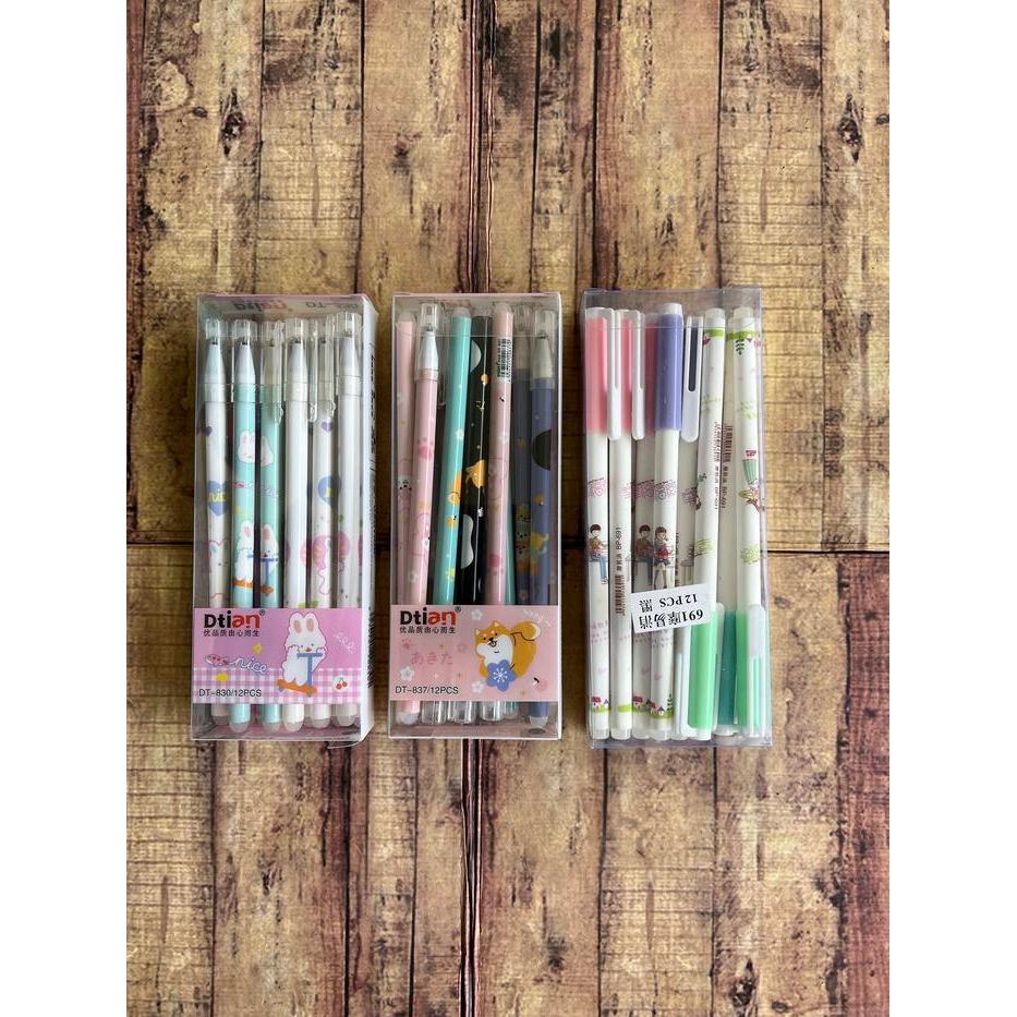 1 Lusin Pen Magic Bisa Dihapus Tinta Hitam- Erasable Gel Pen Karakter