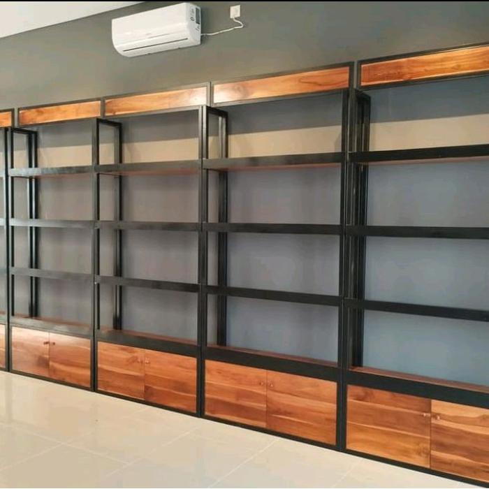 rak toko rak industrial rak display rak besi san kayu
