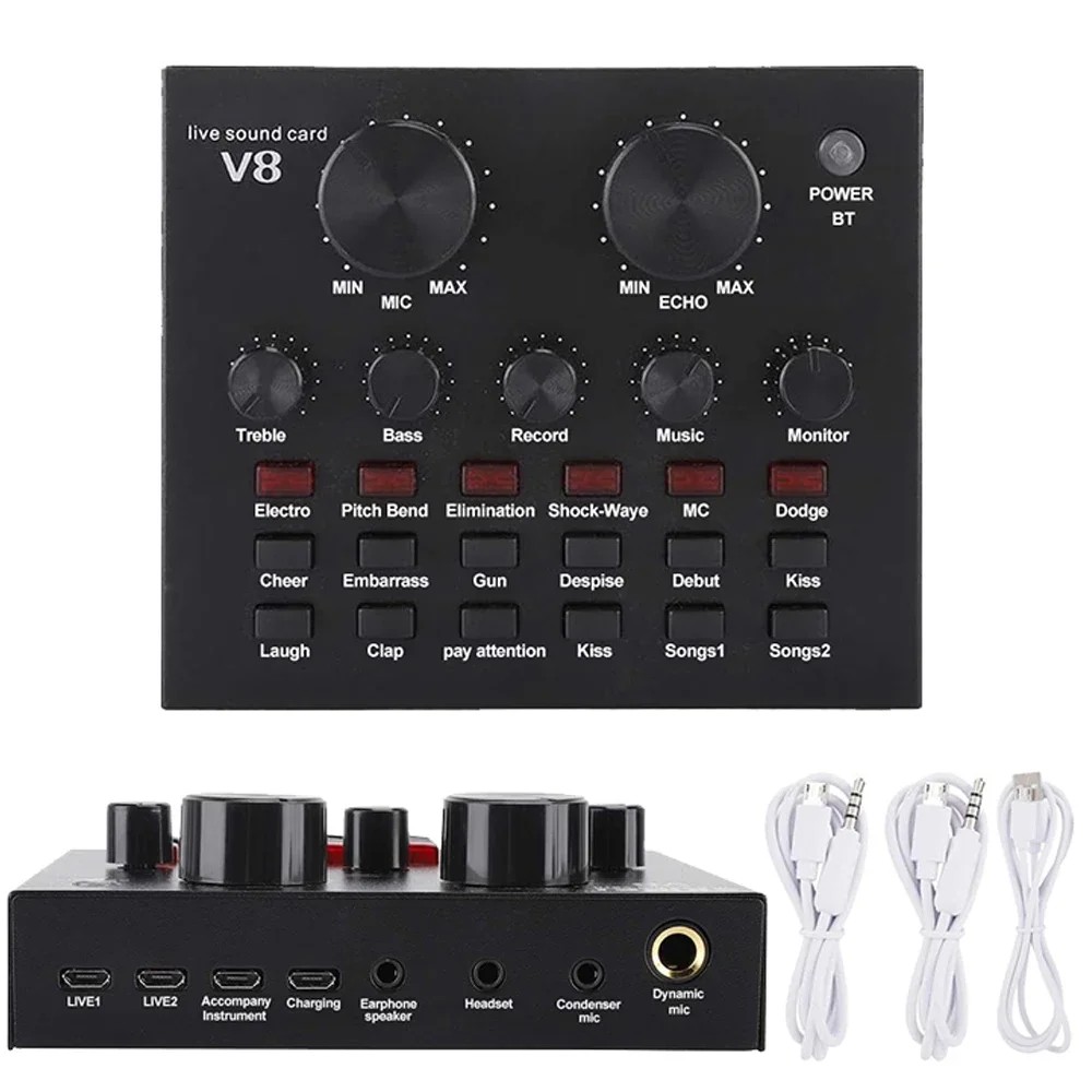 V8 Sound Card Audio Set Interface External Usb Live Microphone Sound Card Bluetooth Function For