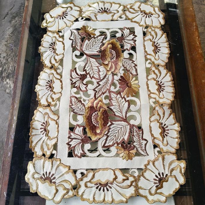 TAPLAK MEJA TAMU KECIL/SENDERAN KURSI/MEJA SUDUT RENDA BORDIR IMPORT