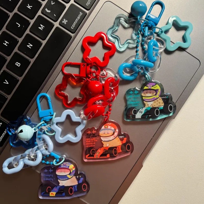 Y2K Handmade F1 Racing Cat Acrylic Keychain & Phone Strap 2-in-1 - Cute Kawaii Charm, Aesthetic