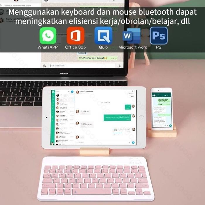 Keyboard Mouse Set Wireless Bluetooth 10 Inch Untuk Tablet For Android/Ipad/Samsung/ Ios/Windows