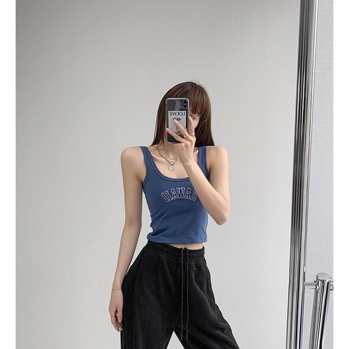 Blackpink Tanktop Hawaii Press Body Fashion Wanita Croptop Summer Import Sunmori 1123