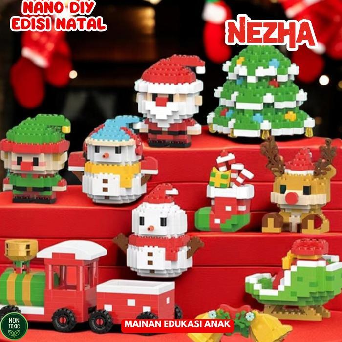 Nano Block Model Christmas Miniatur Santa Klaus Pohon Natal DIY Karakter Kartun Mainan Balok Susun