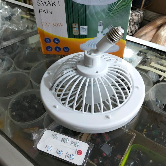 Lampu Kipas Gantung Plafon E27/Fan Light Ceiling Kipas+Lampu+Remote Baling Putih