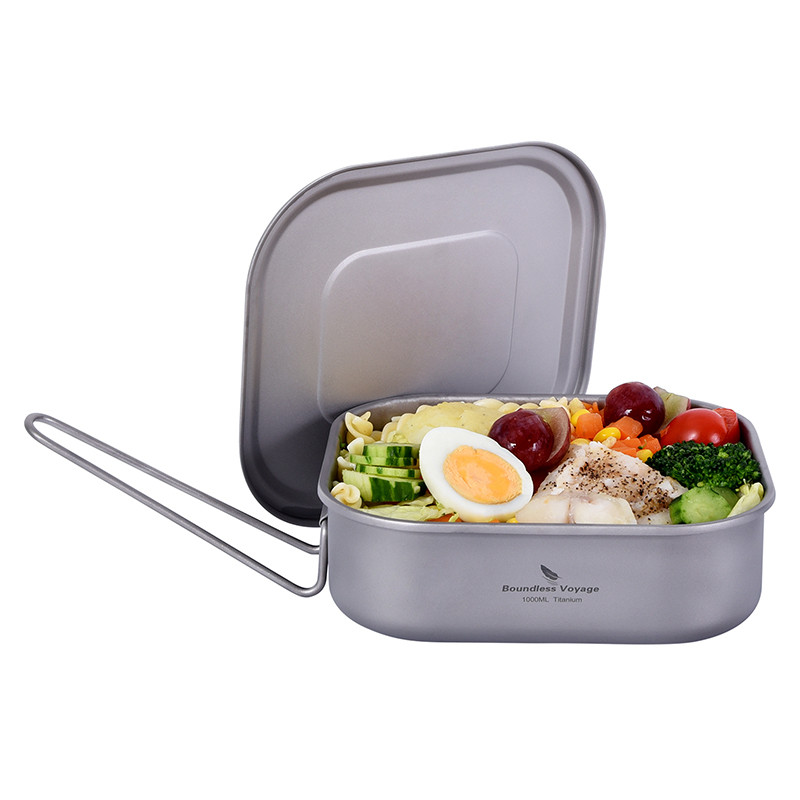 Terbaik Boundless Voyage Titanium Military Mess Tin with Lid, Folding Handle Pan Bowl, Outdoor Campi
