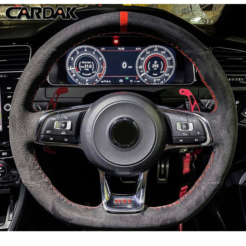CARDAK Custom Suede Car Steering Wheel Cover for Volkswagen VW Golf 7 GTI Golf R MK7 VW Polo GTI