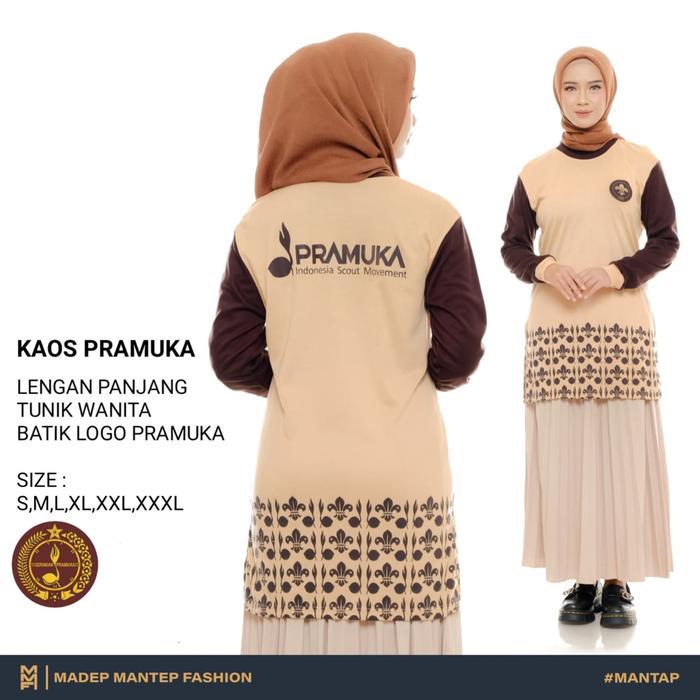 Kaos Pramuka Tunik Wanita Terbaru Kaos Pramuka Wanita Lengan Panjang Kegiatan Pramuka Coklat MMF