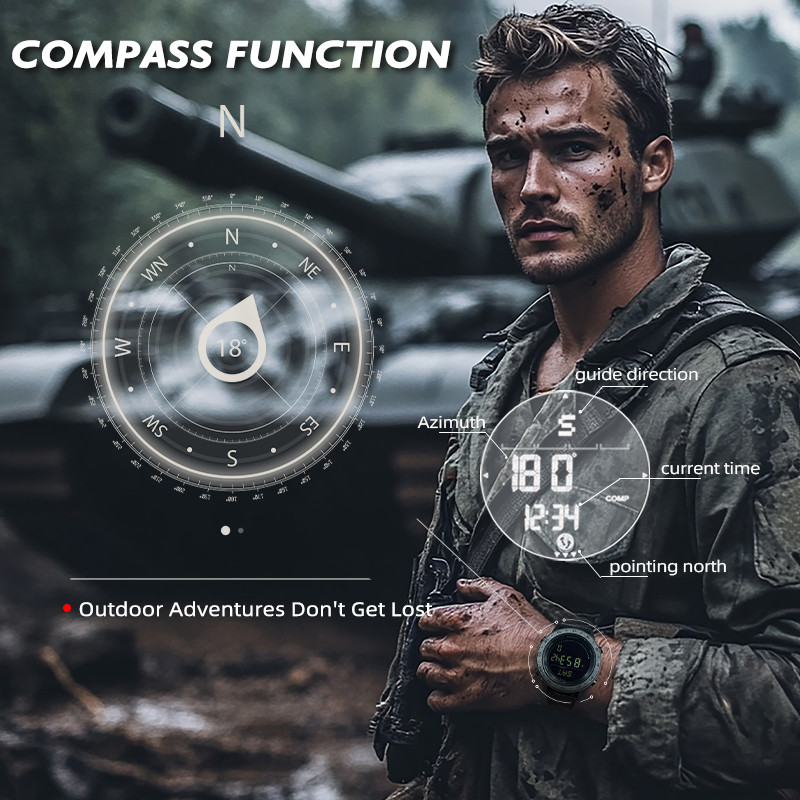 NORTH EDGE TANK 3 MEN'S DIGITAL MILITRAY WATCHES OUTDOOR SPORTS WATCH PEDOMETER CALORIES COMPASS