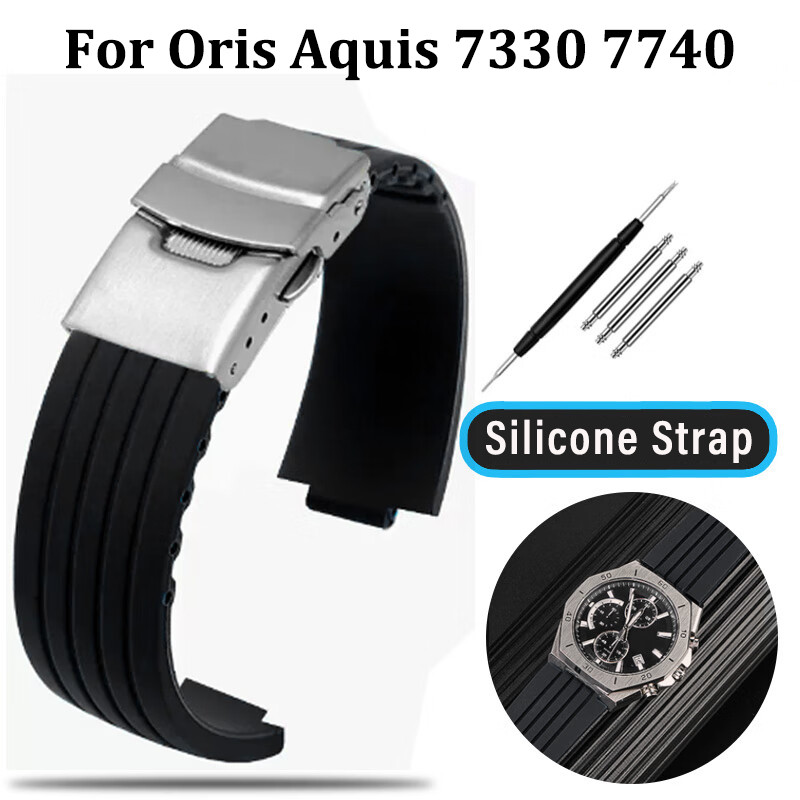 For Oris Aquis 7330 7740 Striped Rubber Silicone Watch Band Sports Waterproof Bracelet 22X11Mm