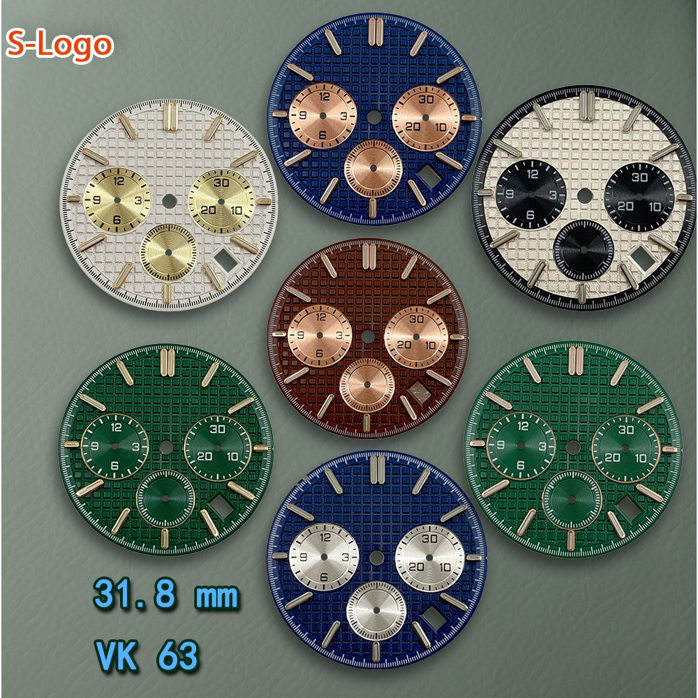 S Logo 31.8Mm Dtn Panda Dial Ap Dial Suitable For Vk63 Quartz Movement Green Watch Ification
