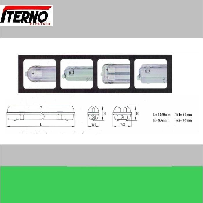 KAP LAMPU WATERPROOF 2X36 2X36W TL LED 2X16W IP65