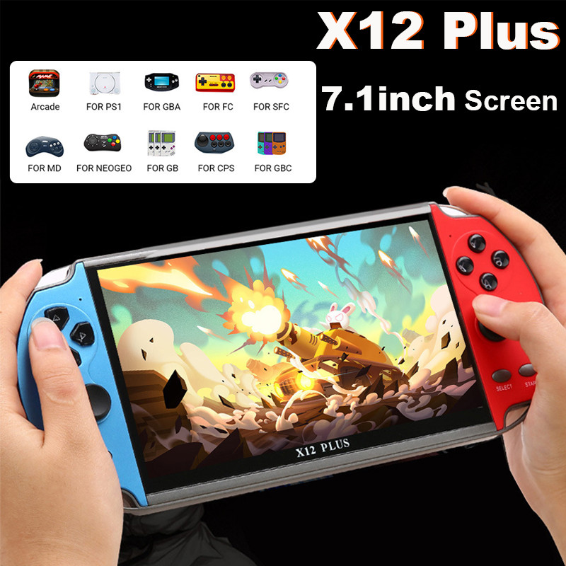 Retro Handheld Game Console with 7.1Inch IPS Screen X12 Plus Video Game Console Built-in 10000 Games