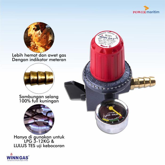 Regulator Gas Las LPG Merk Winn Gas 12kg W181 M + Meter High Pressure Wingas