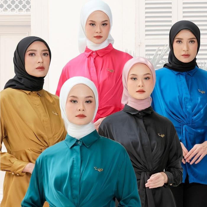 Mylady Hijab Aruni shirt blouse cantik Mewah Muslim Silk Nyaman Baju Wanita Maroon Panjang Atasan
