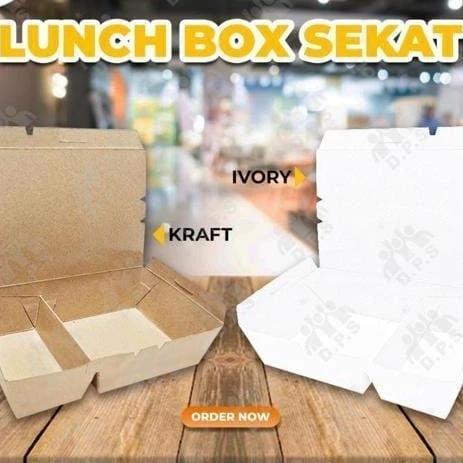 Lunch Box Paper Sekat 2 Putih Dan Coklat / Paper Lunch Box Sekat 2 Per Pack