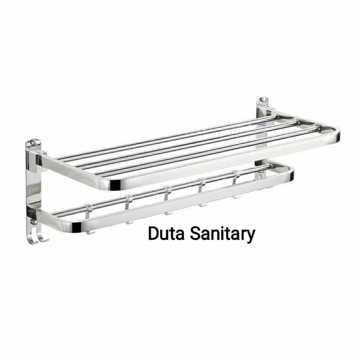 Rak Handuk Lipat 2 Susun 60Cm + Gantungan Baju / Rak Handuk 2 Susun