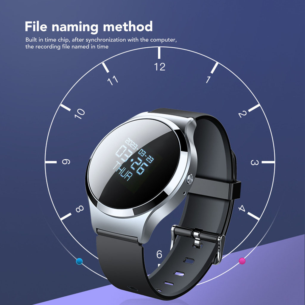 Voice Activated Recorder Large Diameter Dual Microphone Black Voice Recorder Watch Auto Save File