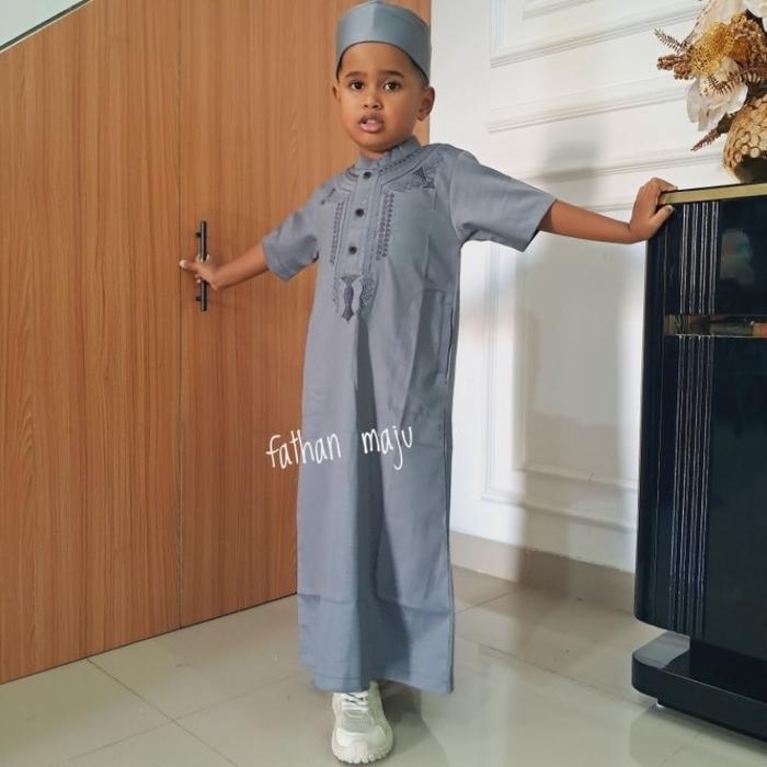BAJU MUSLIM ANAK LAKI 4-13 TAHUN KATUN POLOS LOW ABU BIRU GAMIS TOYOBO
